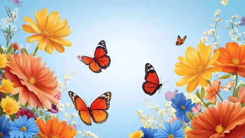 Vibrant butterflies dance among blooming summer flowers