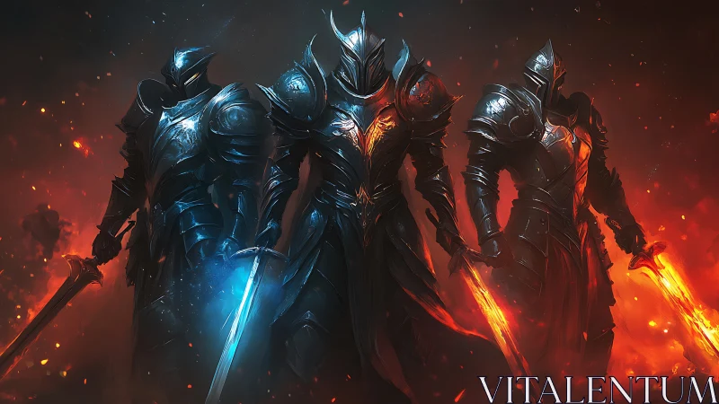 Armored spectral knights wield chromatic energy blades in combat