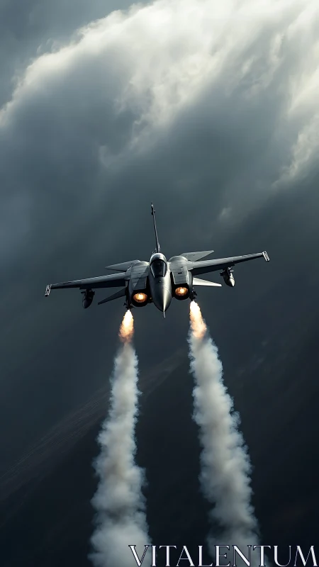 Stormpiercer jet roars upward with twin blazing contrails.