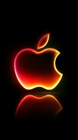 Glowing neon apple icon radiates color on deep black background