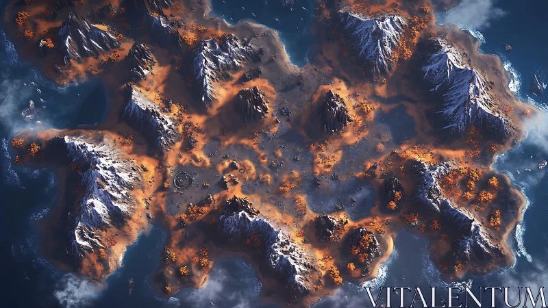 Volcanic Mountain Range Bathed in Golden Light.