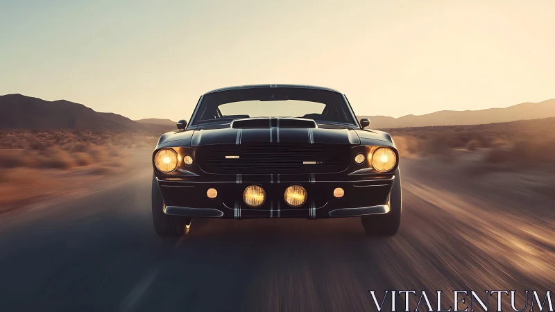 Desert dusk lets a classic muscle car roar straight at you
