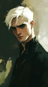 Storm-eyed silver-haired loner framed in painterly dusk.