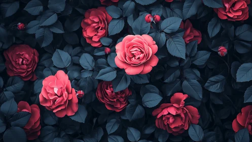 Volumetric Rose Garden Composition with Tonal Depth Layering