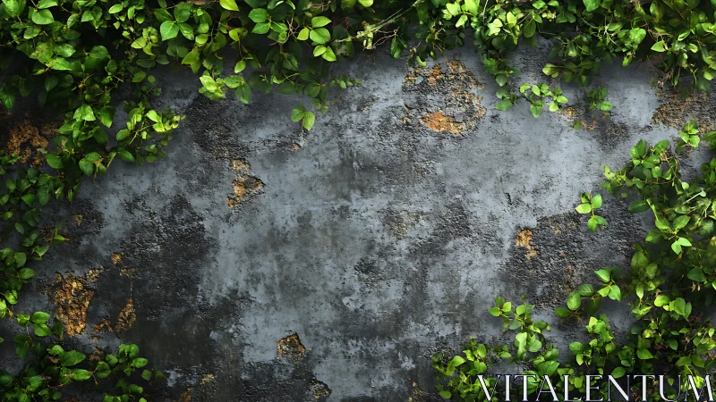Climbing green ivy softens a weathered concrete wall backdrop