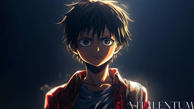 Backlit anime boy rendered with dramatic rim lighting effects