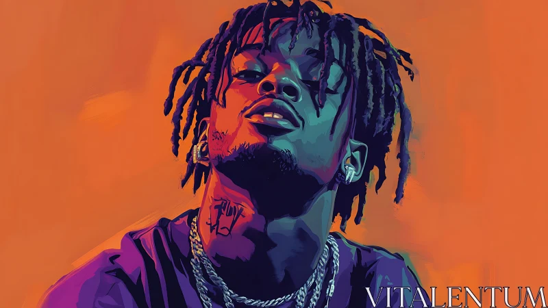 Neon-lit portrait of confident man in bold orange glow.