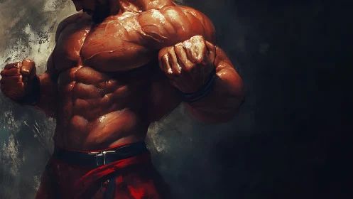 Storm-forged titan flexing under bruised thunderlight.