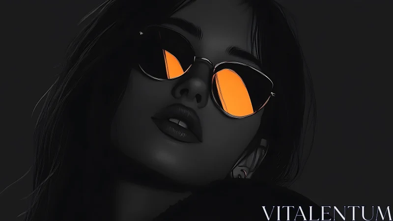 Monochrome portrait isolates neon orange lens reflections with precision