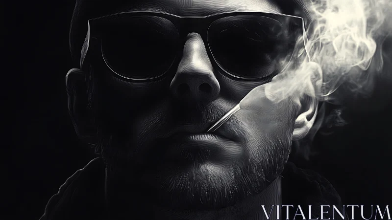 Noir close-up portrait isolates smoker in harsh side lighting