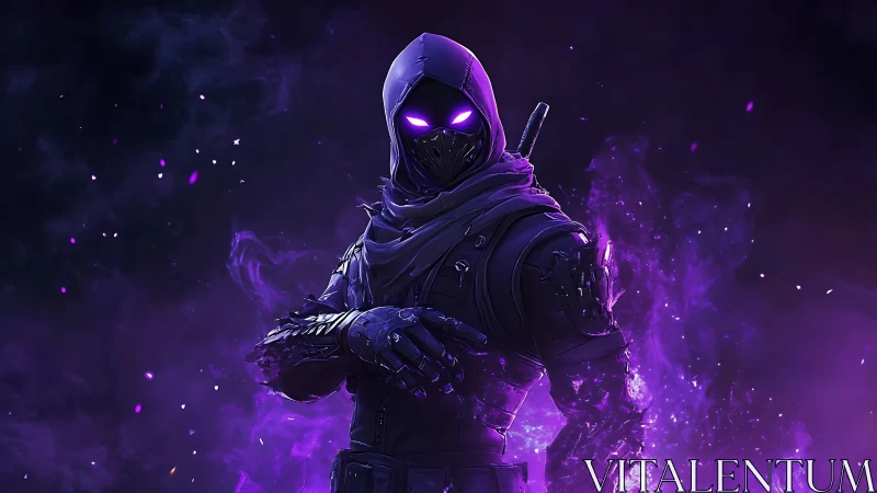 Shadowy purple rogue stands glowing with eerie arcane power