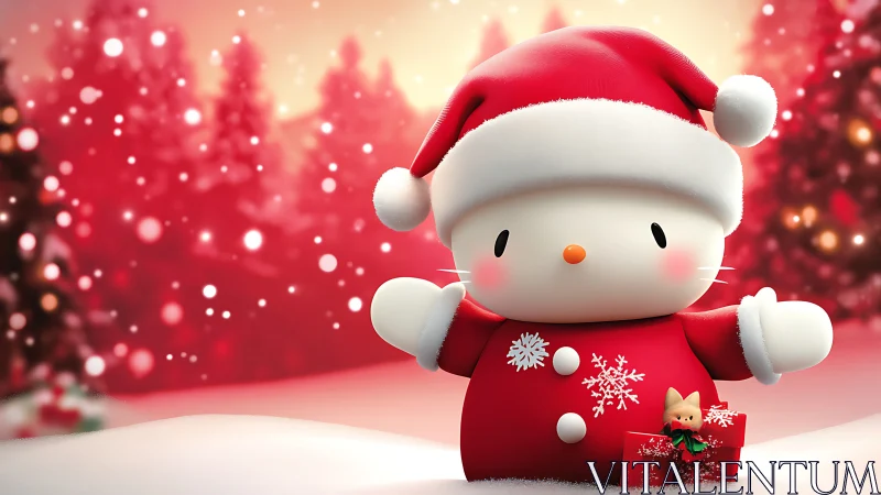 Sweet winter kitty in red Santa suit spreading cheer.