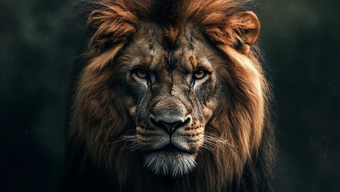 Majestic lion portrait with dramatic chiaroscuro lighting focus.