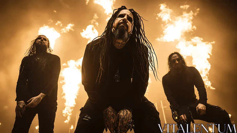 Metal band portrait utilizes backlit flames and low angle perspective