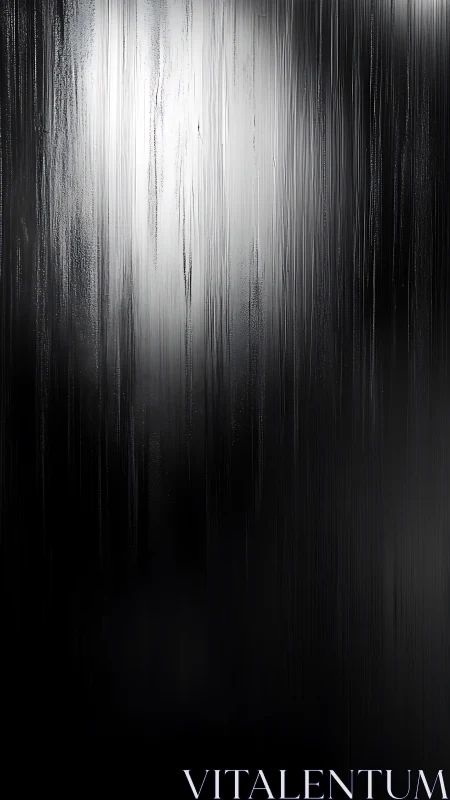Silver rain whispers down a midnight wall of polished shadow