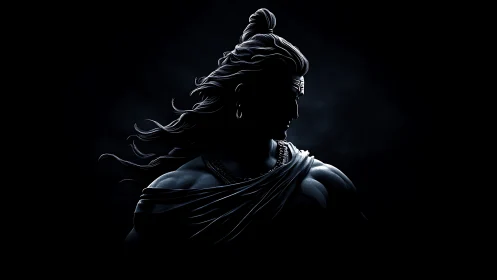 Silhouetted warrior figure rendered in dramatic side lighting