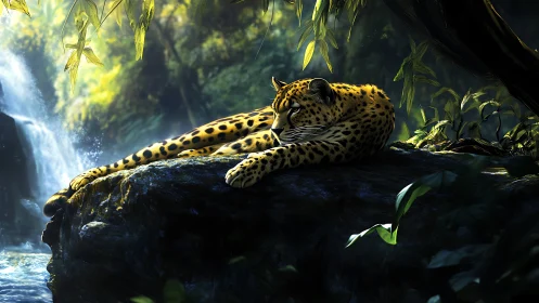 Leopard's Jungle Sanctuary by the Waterfall.