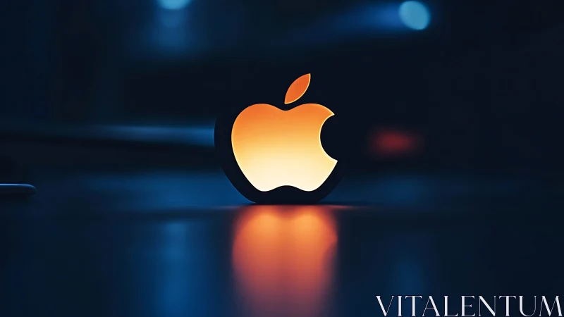 Photorealistic glowing logo sculpture on dark bokeh surface.