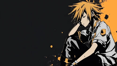 Melancholic anime youth in high-contrast cel-shaded palette