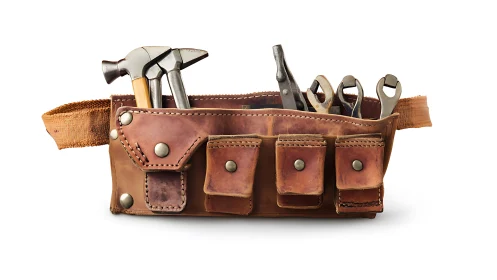 Leather Tool Belt with Hand Tools and Utility Storage Fixtures
