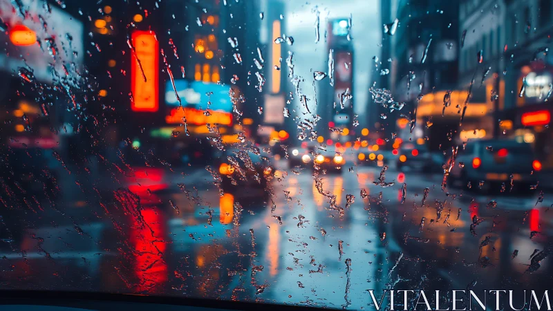 Rain kissed city lights melting into a dreamy nightscape.