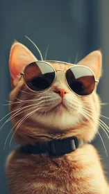 Sunglasses-Adorned Feline Portrait with Minimalist Studio Setting.