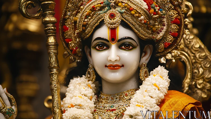 Gilded goddess gaze turns temple shadows into quiet fire