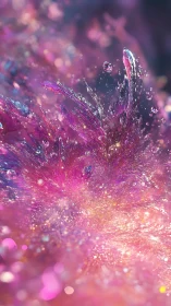 Iridescent macro burst of pink liquid crystals in motion