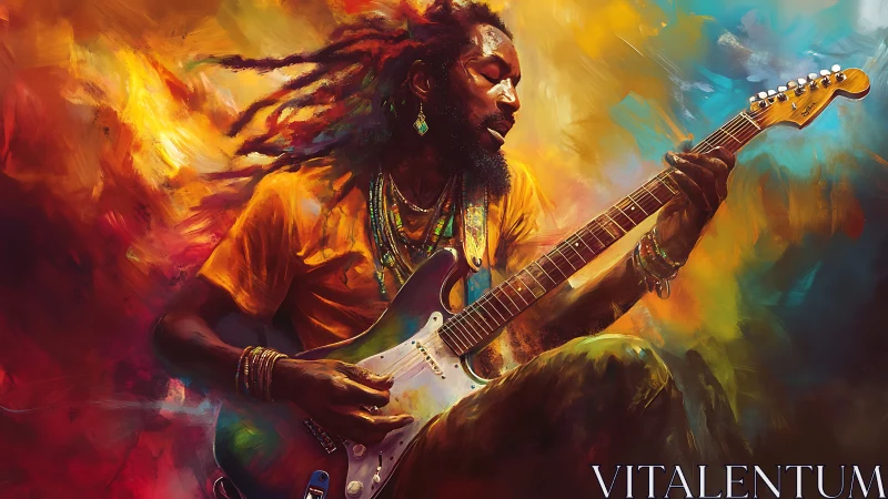 Colors of sound ignite as a soulful guitarist rides the light