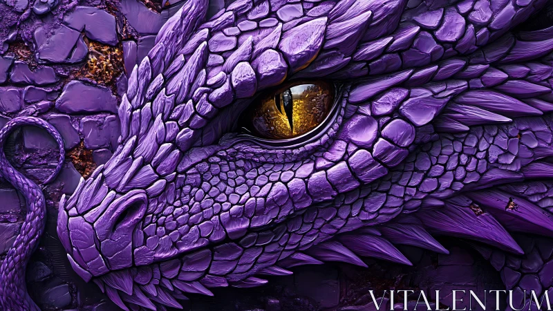 Violet wyrm close-up blazes with molten golden gaze. Period.