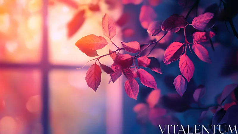 Dreamy Autumn Leaves by Window in Soft Focus and Pastel Light.