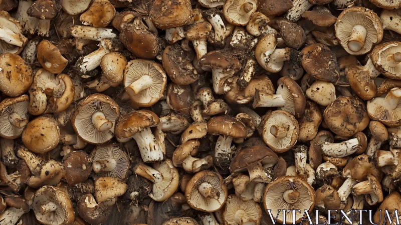 Overhead macro study of freshly harvested brown mushrooms
