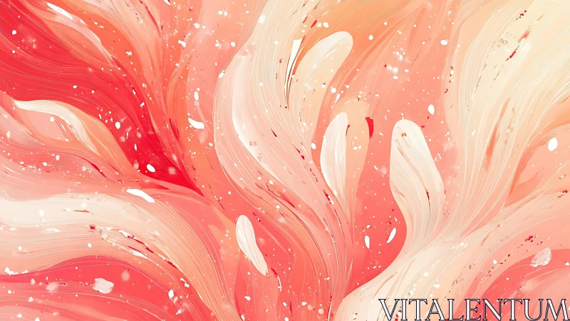 Flowing coral and cream abstract paint strokes pattern.