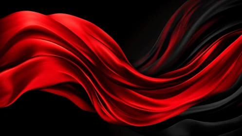 Flowing Red and Black Silk Fabric in Abstract Digital Art Style.