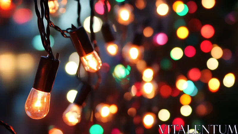 String lights lean into twilight and scatter soft neon halos