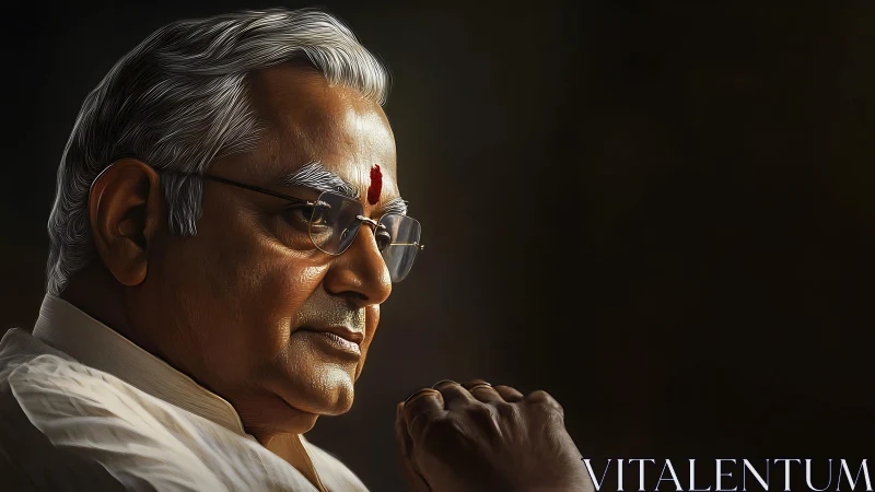 Elderly Indian man in side profile with thoughtful gaze.