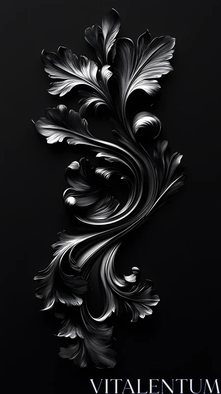 High-contrast metallic acanthus scroll with sculpted micro-grooves