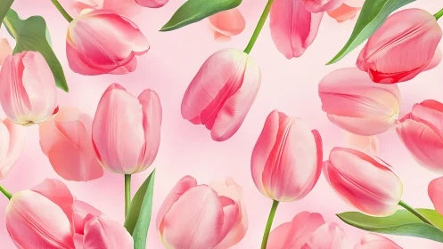 Pink Tulips Scattered Pattern Against Soft Background