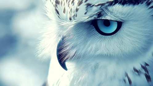 Close-up of Snowy Owl Face in Cool Toned Artistic Photography.