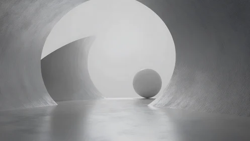 Minimalist concrete tunnel frames a solitary glowing sphere