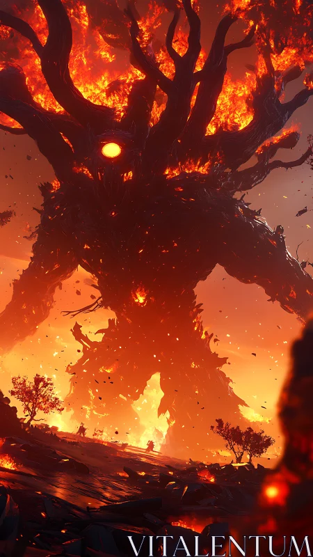 Colossal infernal elemental titan amid volcanic wasteland