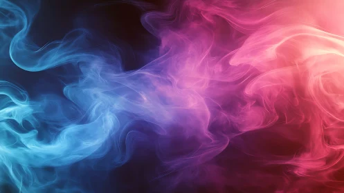 Vibrant blue and pink smoke clouds blend on dark background.