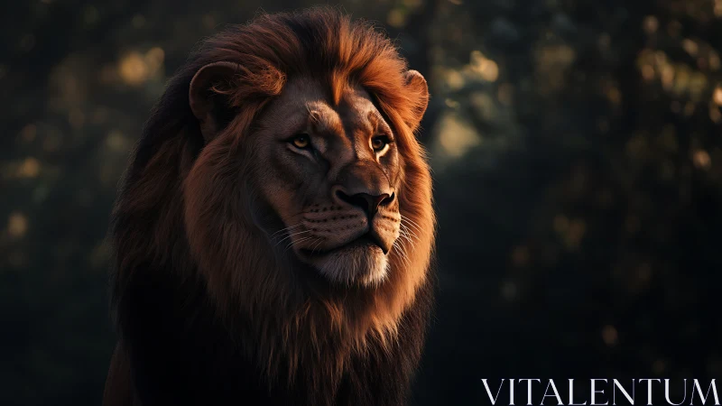 Golden dusk lion watching the quiet savanna breathe.