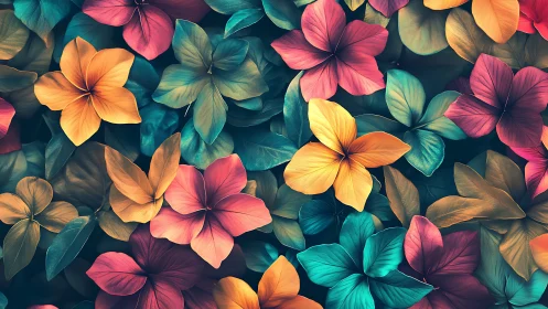 Stylized florals with gradient pigmentation arranged in dense composition.