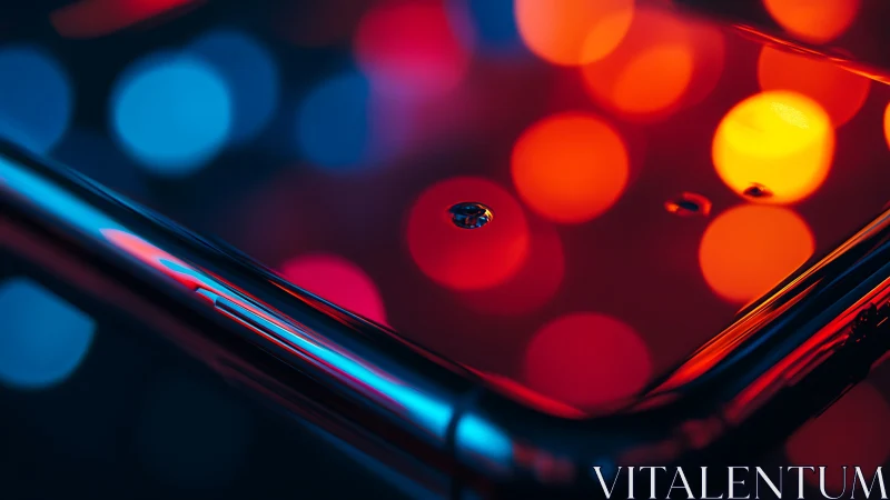 Shimmering smartphone close‑up glows in colorful city lights