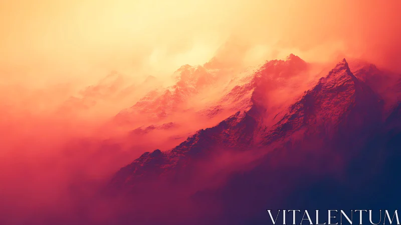 Thermal-gradient alpine ridge in volumetric atmospheric haze.