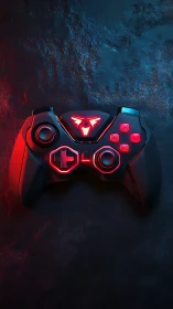 Gaming controller with neon lighting and illuminated interface elements.