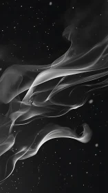 Abstract smoke ribbon over starry black background.