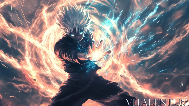 Anime energy mage unleashes swirling elemental vortex.