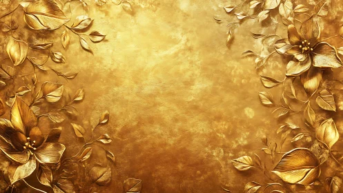 Gilded Petals Dance: Opulent Floral Canvas in Molten Gold.